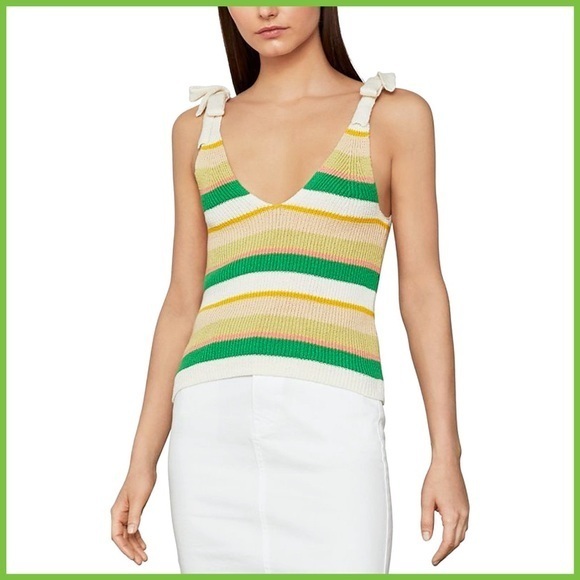 BCBGMaxAzria Knitted V Neck Striped Tank Top